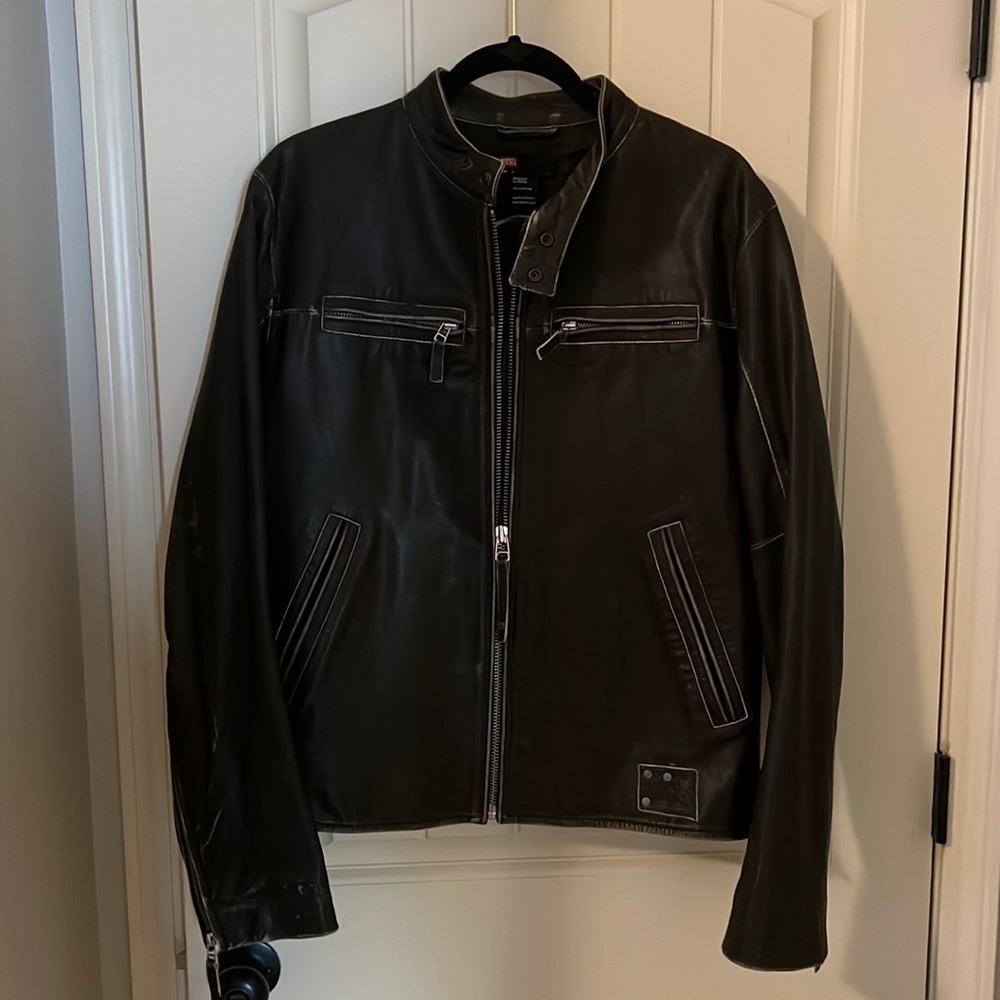 Beautiful Diesel biker brown leather jacket!!